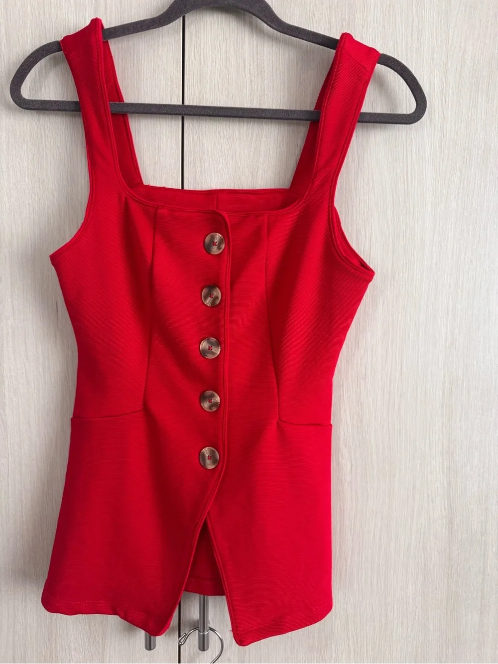 Maeve Red Button-Front Crop Top & Tailored Pants Set